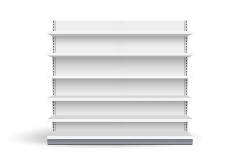 White empty store shelf rack mockup front. front view Product shelves Stock Illustration