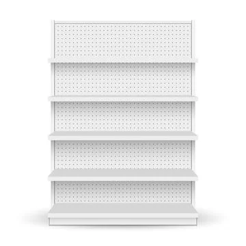 White empty store shelf rack mockup front. front view Product shelves Illustrazione stock