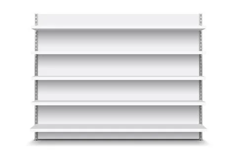 White empty store shelf rack mockup front. front view Product shelves Stock Illustration