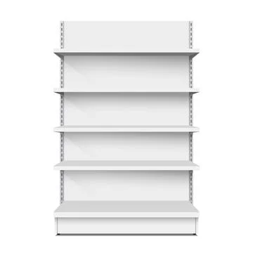 White empty store shelf rack mockup front. front view Product shelves Stock Illustration