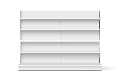 White empty store shelf rack mockup front. front view Product shelves Stock Illustration