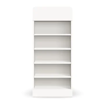 White empty store shelf rack mockup front. Product shelves counter design 库存插图