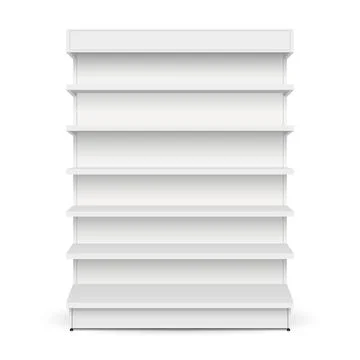 White empty store shelf rack mockup front. Product shelves counter design. Stock Illustration
