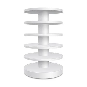 White empty store shelf rack mockup. Product shelves counter design. Illustrazione stock