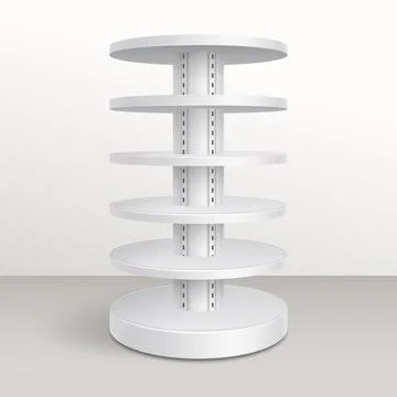 White empty store shelf rack mockup. Product shelves counter design. Illustrazione stock