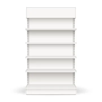 White empty store shelf rack mockup front. Product shelves counter design. Stock Illustration