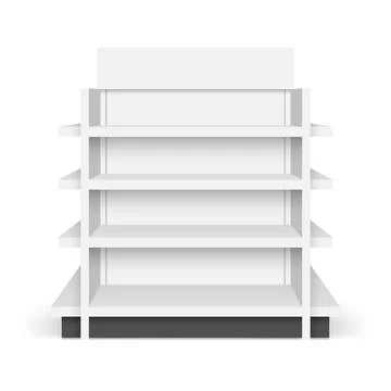 White empty store shelf rack mockup front. Front view product shelves Stock Illustration