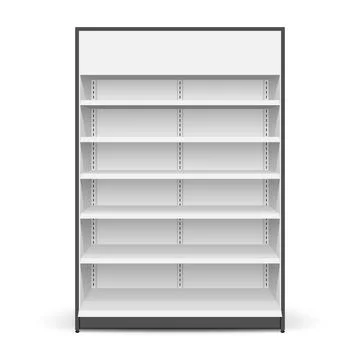 White empty store shelf rack mockup front. Front view product shelves 库存插图