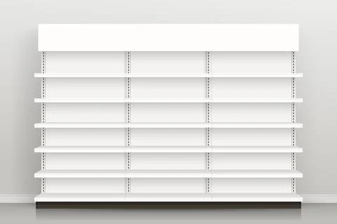 White empty store shelf rack mockup front. Front view product shelves Stock Illustration