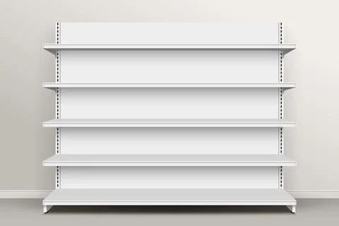 White empty store shelves. Retail shelf rack. Showcase display. Vector 库存插图