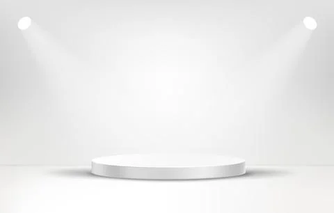 White empty studio with bright projectors. 3d vector showcase Stock Illustration