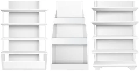 White empty supermarket retail store shelves isolated on white background vector Stock Illustration