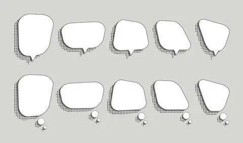 White empty think bubbles in various shapes with shadows Stock Illustration
