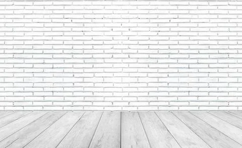 White empty wooden floors with brick wall background. Studio or office blank  Stock Illustration