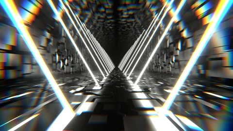 White Endless Sci-Fi Corridor with Neon Long Lamps Background VJ Loop in 4K Stock Footage 308534177