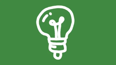 White energy idea light bulb cartoon graphic with chalk outline lightbulb icon Stock Footage 336295364