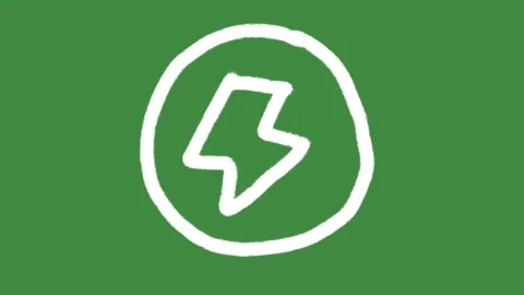 White energy lightning bolt circle cartoon graphic with chalk outline flash powe Stock Footage 336295408