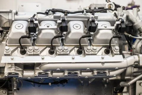 White engine part, insustrial machine. Brend new Stock Photos