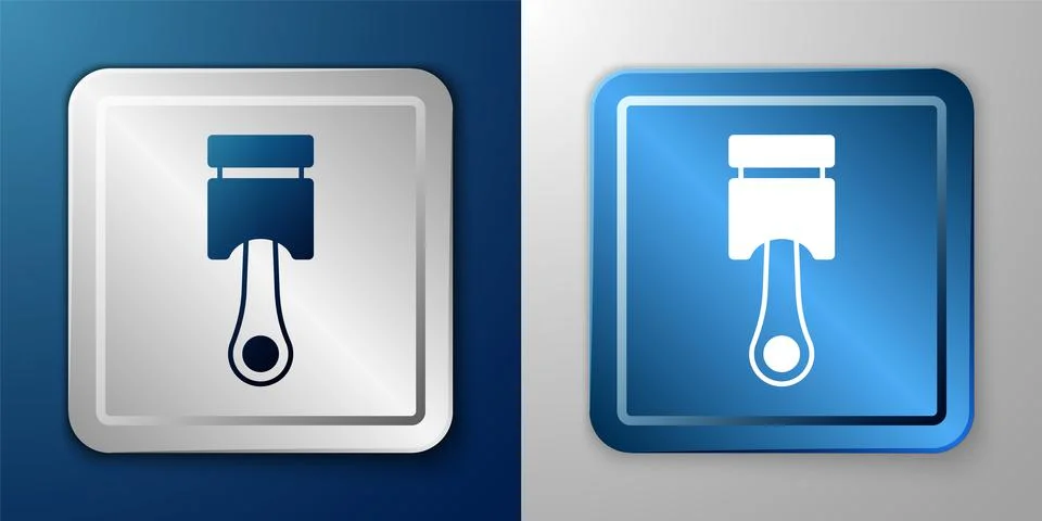 White Engine piston icon isolated on blue and grey background. Car engine piston Stock Illustration