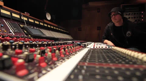 White Engineer pushing buttons Recording Studio - Ew 06 Stock Footage 26801438
