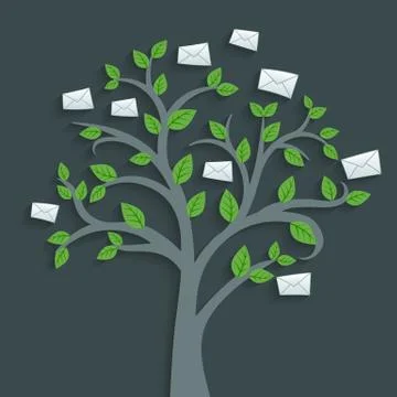 White Envelope and green leaf on tree Stock Illustration