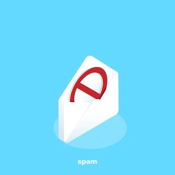 White envelope on a blue background with a prohibitory sign, isometric image Stock Illustration