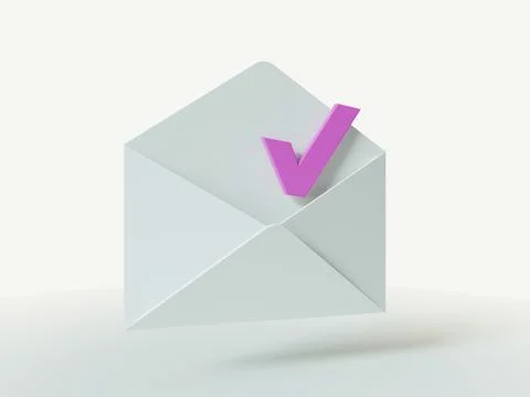 White envelope with check mark symbol. Illustrazione stock