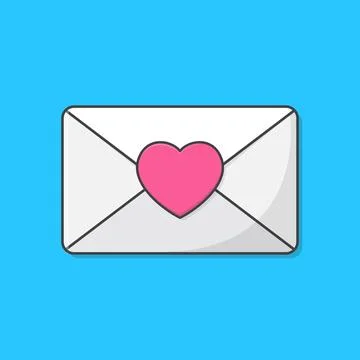 White Envelope With Heart Vector Icon Illustration. The Postal Envelope Fla.. Stock Illustration