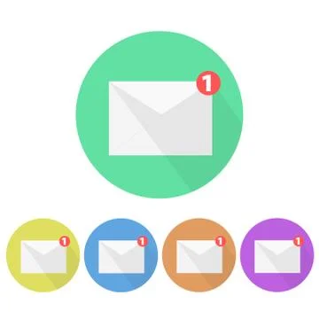 White envelope letter with counter notification and shadow, concept of incomi Stock Illustration