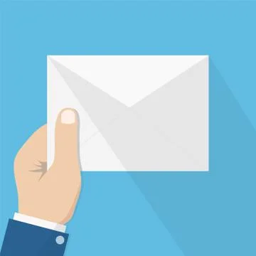 White envelope letter with shadow in man hand, concept of incoming email mess Stock Illustration