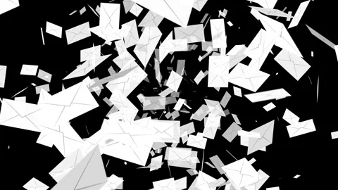 White envelope mail animation floating randomly from center on black background. Stock Footage 327328706