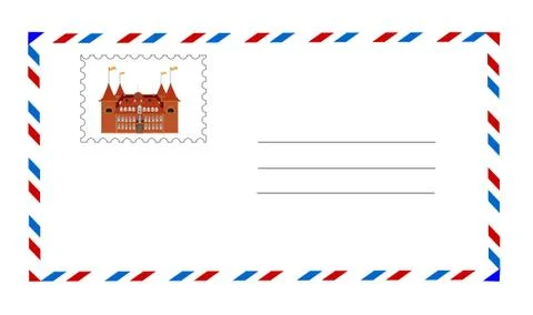 White envelope with postage stamp vector Stock Illustration