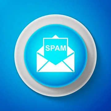 White Envelope with spam icon isolated on blue background. Concept of virus 스톡 일러스트