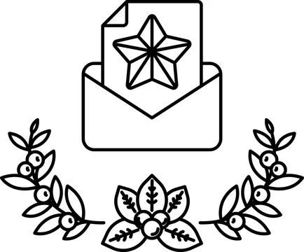 A white envelope with a star on it is surrounded by leaves Stock Illustration
