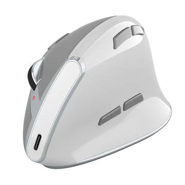 White ergonomic wireless vertical computer mouse, right handed. 3D rendering Illustrazione stock