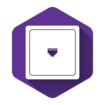 White Ethernet socket sign. Network port - cable socket icon isolated with long Stock Illustration