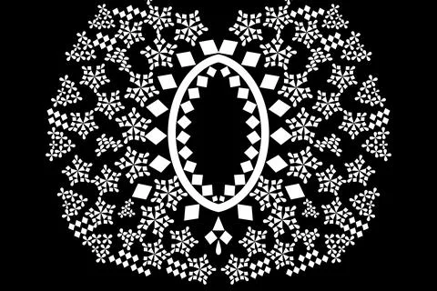 White ethnic lace pattern on black background Stock Illustration