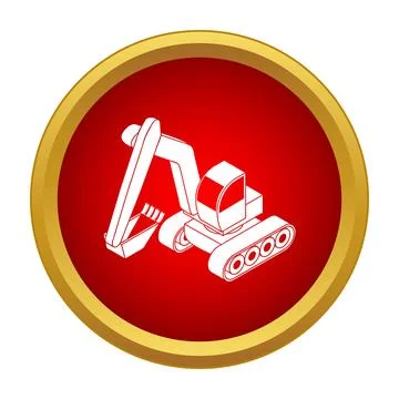 White excavator icon on a red circle with gold border Stock Illustration