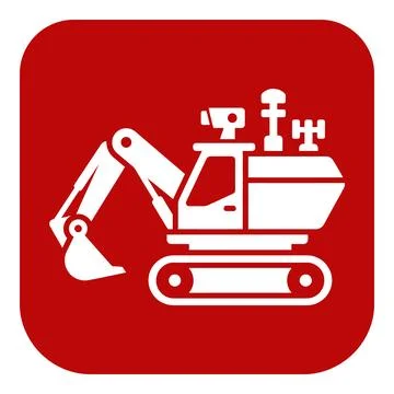 White excavator machine on red background symbol for construction industry .. Stock Illustration