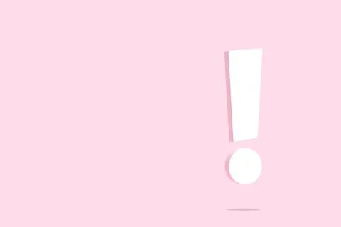 White exclamation mark on pink background. Minimal ideas concept. 3D render Illustrazione stock