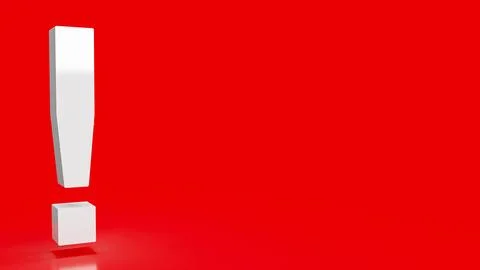 The  white exclamation mark on red background 3d rendering Stock Illustration