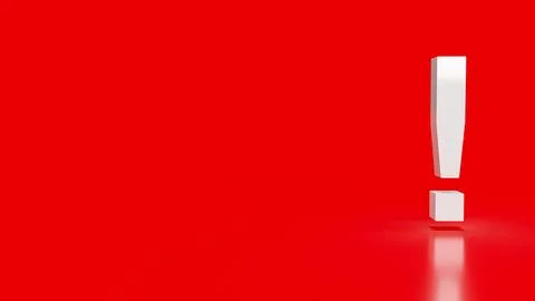 The  white exclamation mark on red background 3d rendering Stock Photos