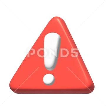 White exclamation mark on red triangle sign virtual modern 3d render shiny gloss PSD Template