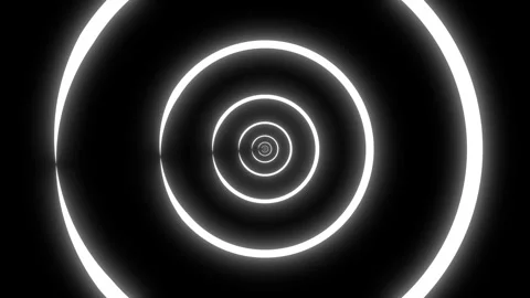 White Expanding Concentric Rings with Optical Illusion and Glowing Energy Black Stock Footage 345840637