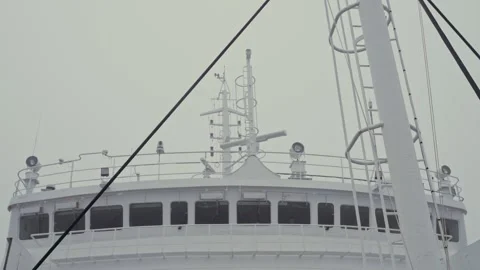 White Expedition Ship Bridge and Navigation Mast with Radar Equipment Under Stock Footage 332131510