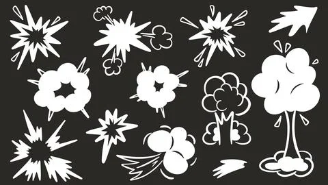 White explosion clouds on black background set 스톡 일러스트