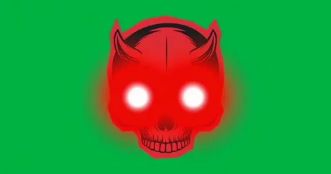 White eyes igniting red demon skull, pulsing brown aura showing energy on 스톡 동영상 317212712