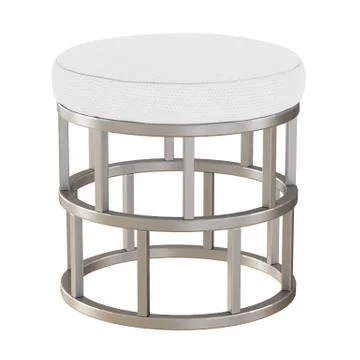 White fabric stool on a metal base on a white background. 3d rendering Stock Illustration
