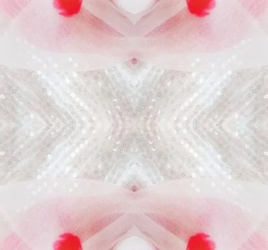 White fabric texture background with red decor. Symmetry Abstract Composition Stock Photos