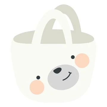 White fabric tote bag with bear face Stock Illustration
